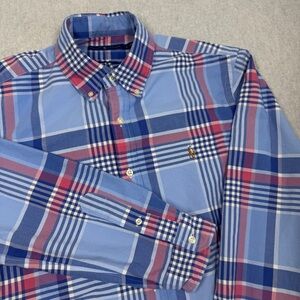 Ralph Lauren Men's Blue and Red Checkered Shirt